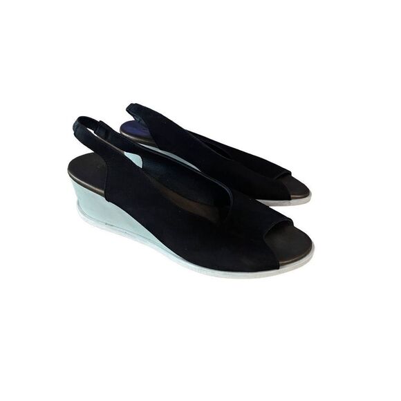 Arche Womens Black Slip On Peep Toe Leather Heels Wedge Sandals Size 37 - Picture 7 of 8